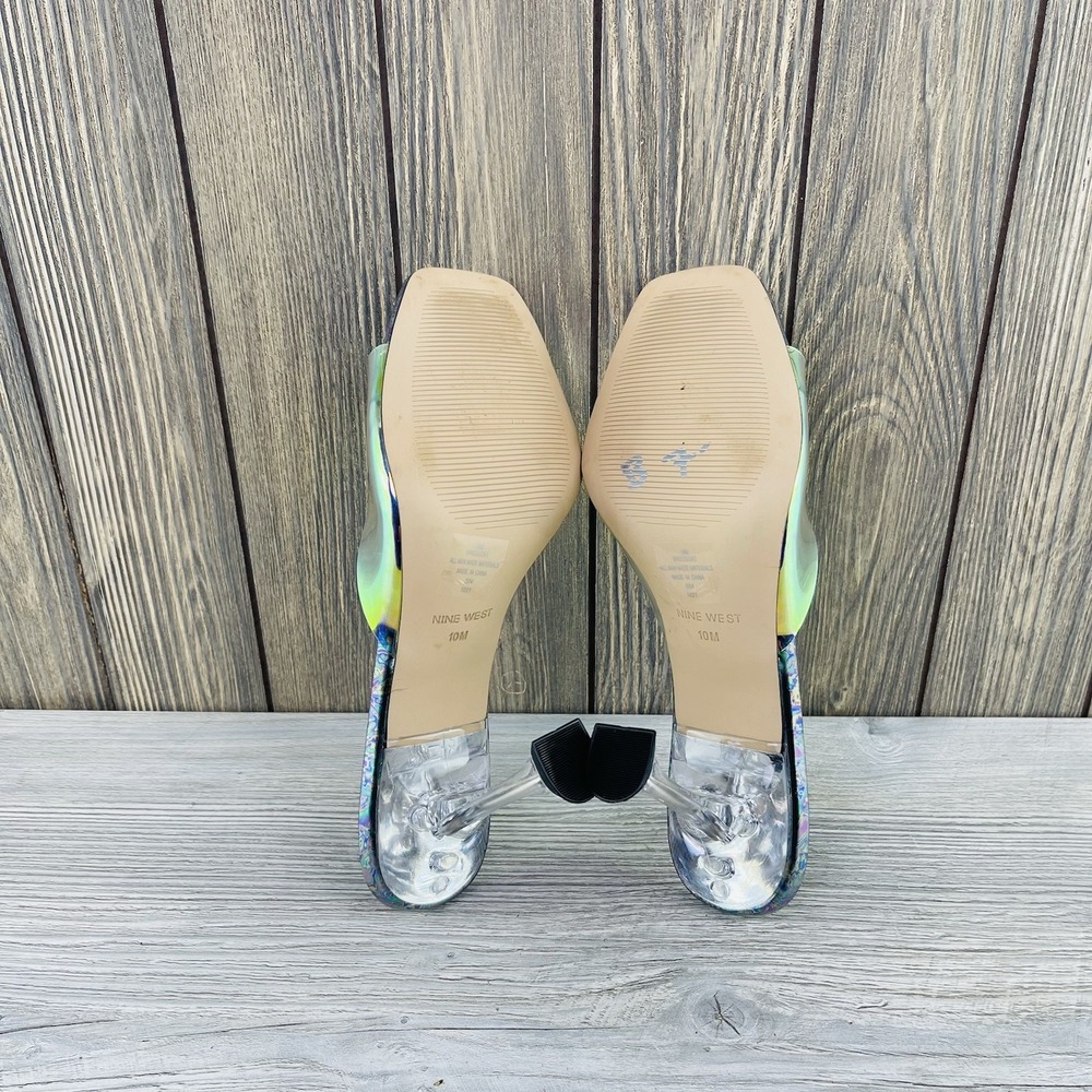 Nine West Holographic Clear Heel Mule Sandals Square Toe Rainbow Women's Size:10 - Picture 14 of 16